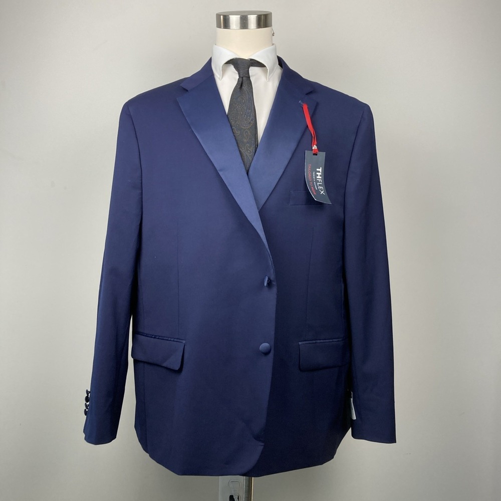 Tommy Hilfiger Mens Modern fit Tuxedo Jacket Blazer 56R Navy Blue Solid Stretch